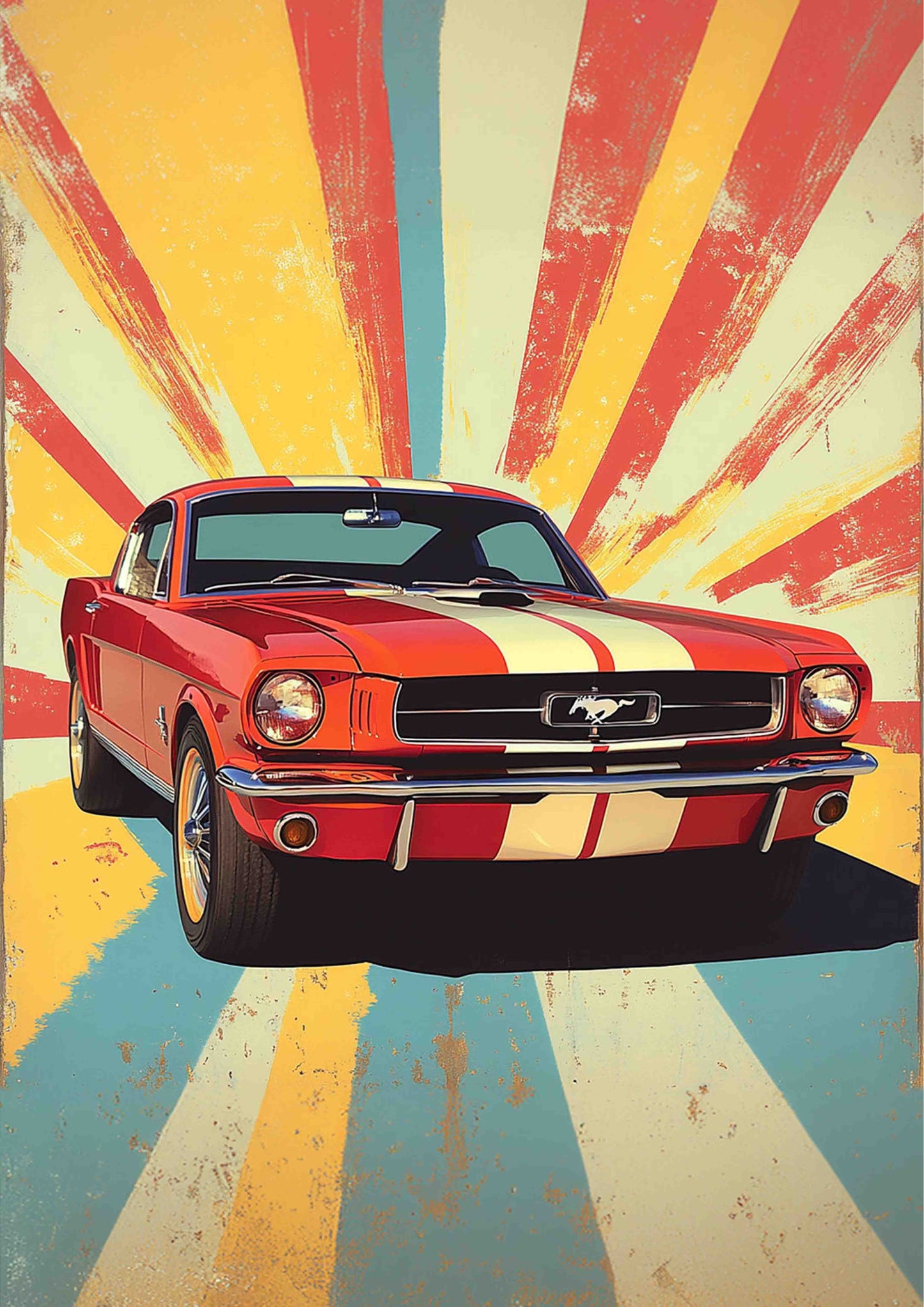 Retro Mustang Burst Poster Wall Art