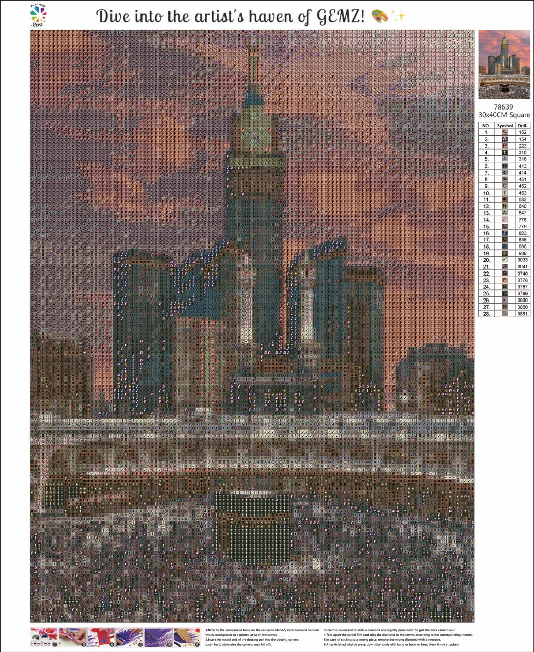 Sacred Skyline Kaaba & Clock Tower Diamond painting kit