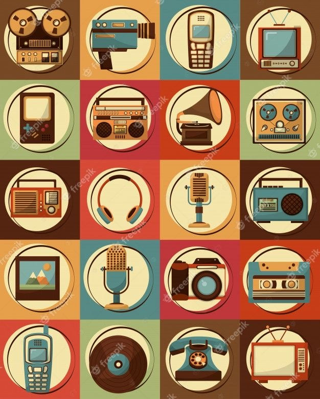 Retro Tech Icons Grid Poster Wall Art