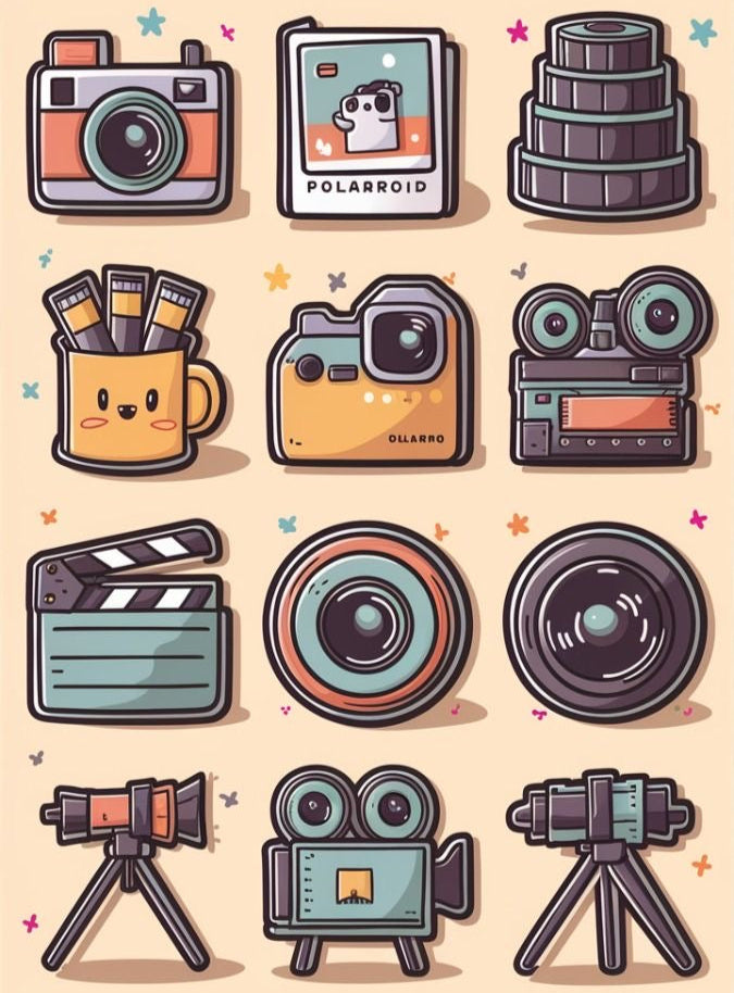 Cute Camera & Film Gear Doodles poster Wall Art