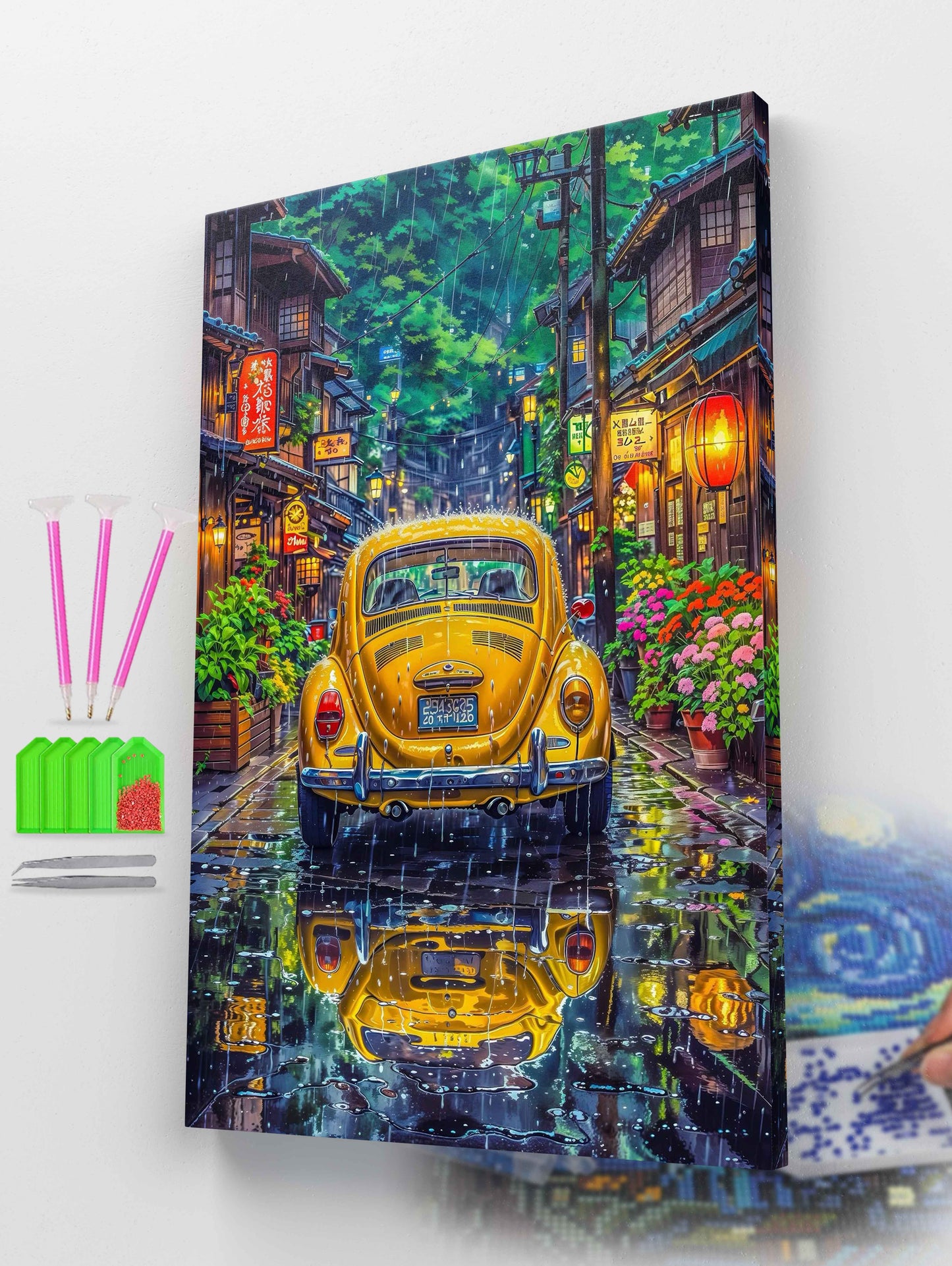 Neon Rain in Old Town Diamond Painting Kit