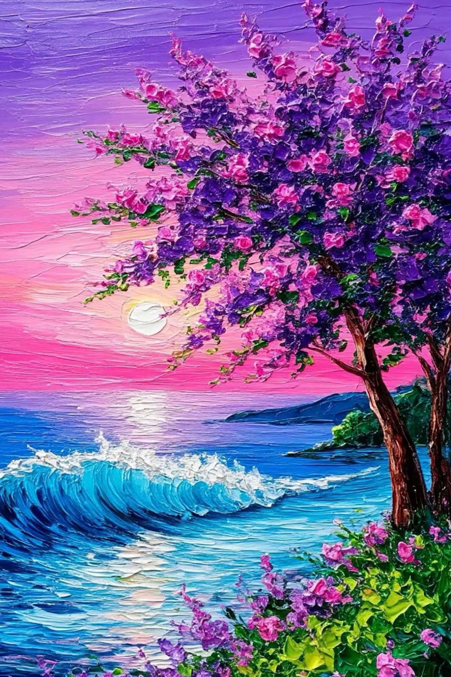 Sunset Seascape with Blooming Diamond Painting Kit