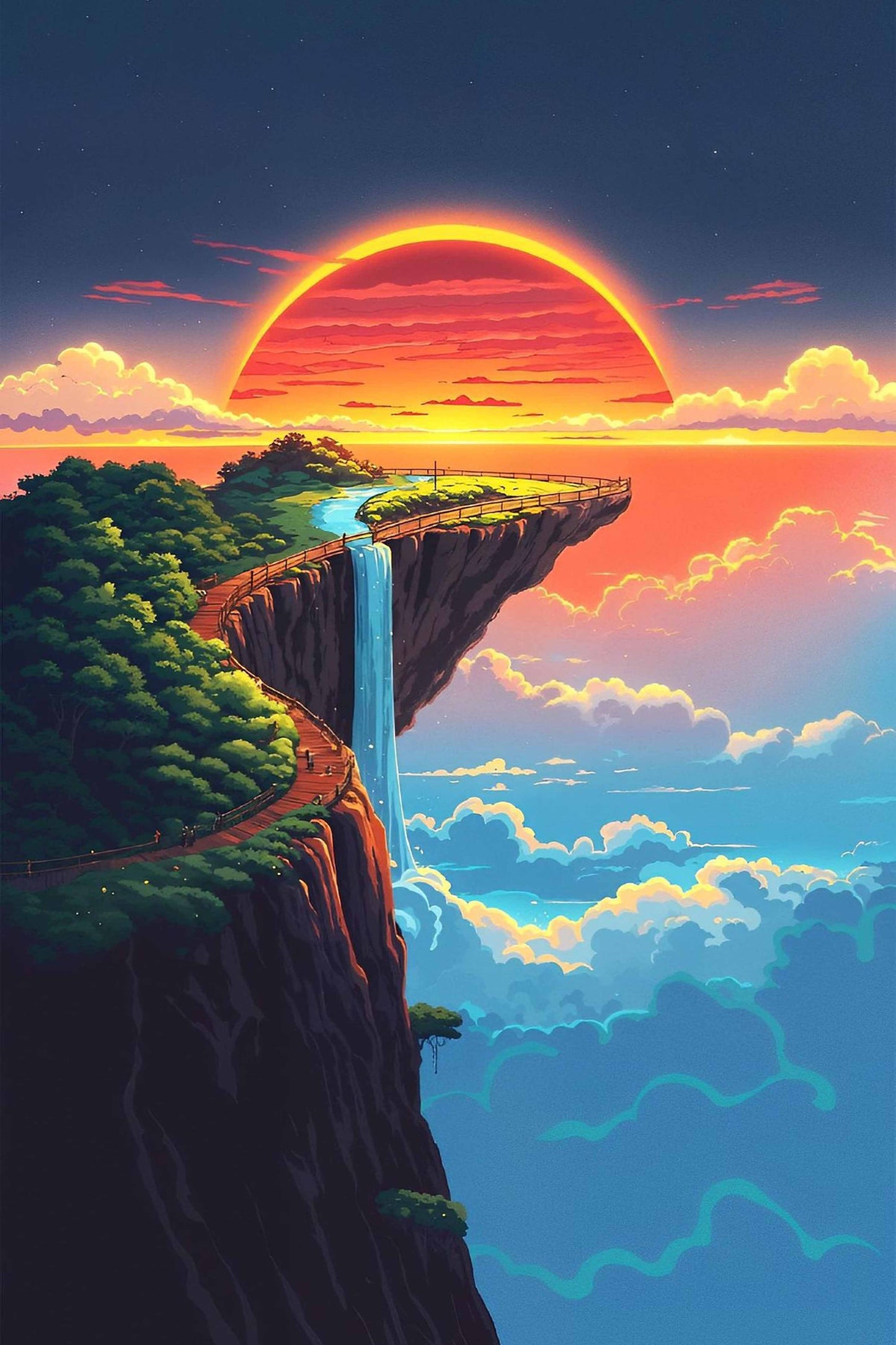 Cliffside Waterfall Sunset Paint by Numbers Kit