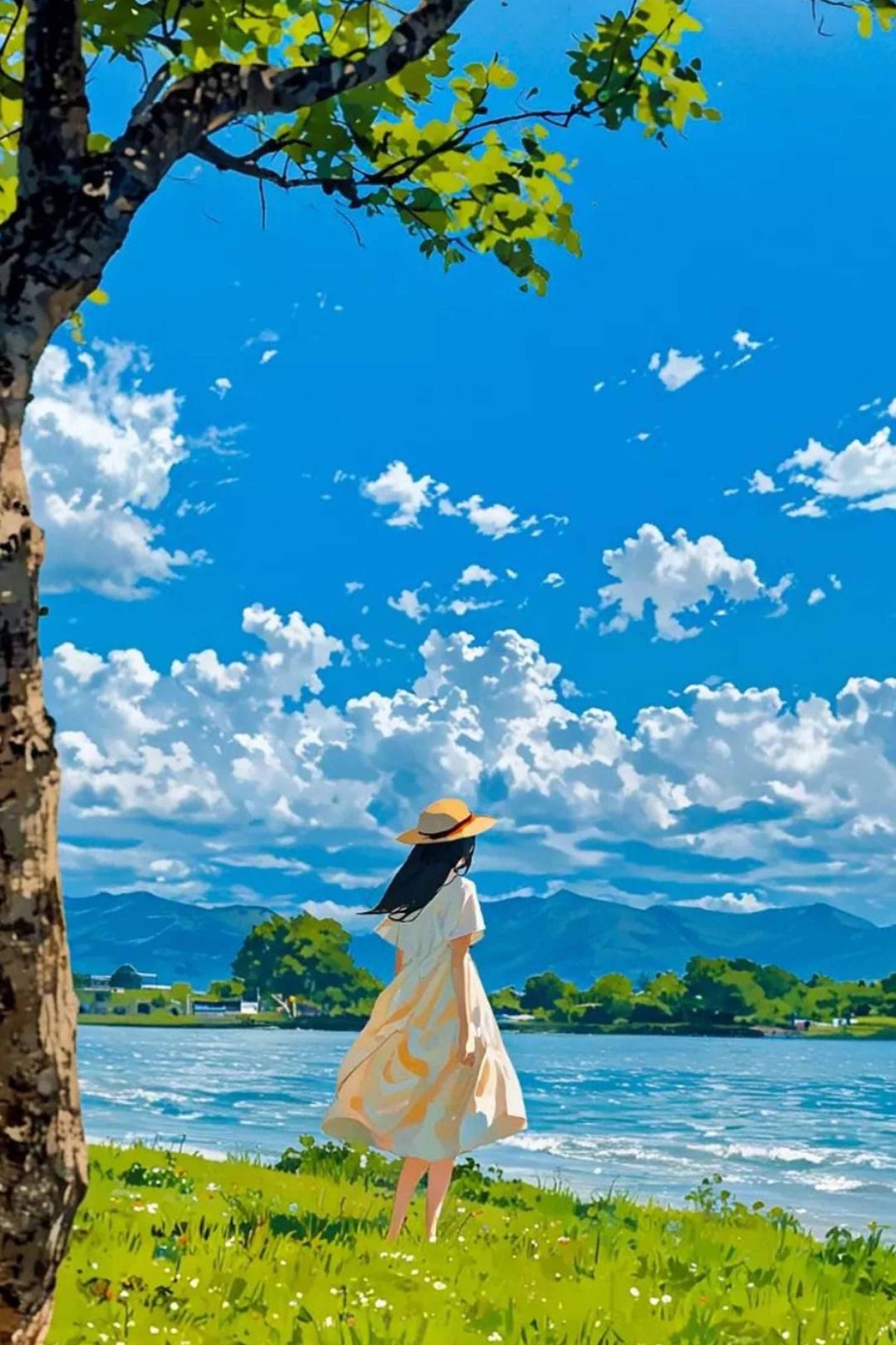 Anime Girl by the Lake Paint by Numbers Kit