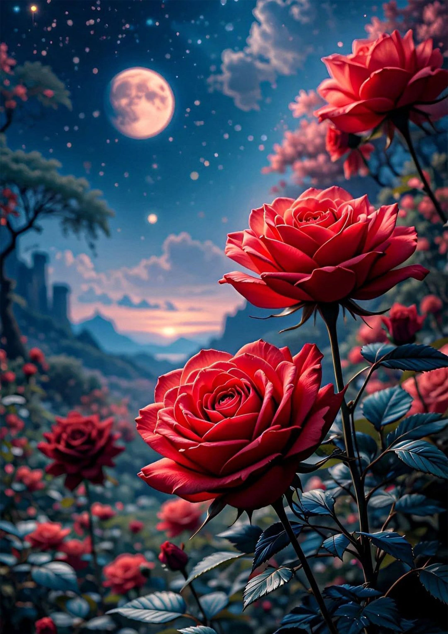 Midnight Blossom Red Roses poster Wall Art