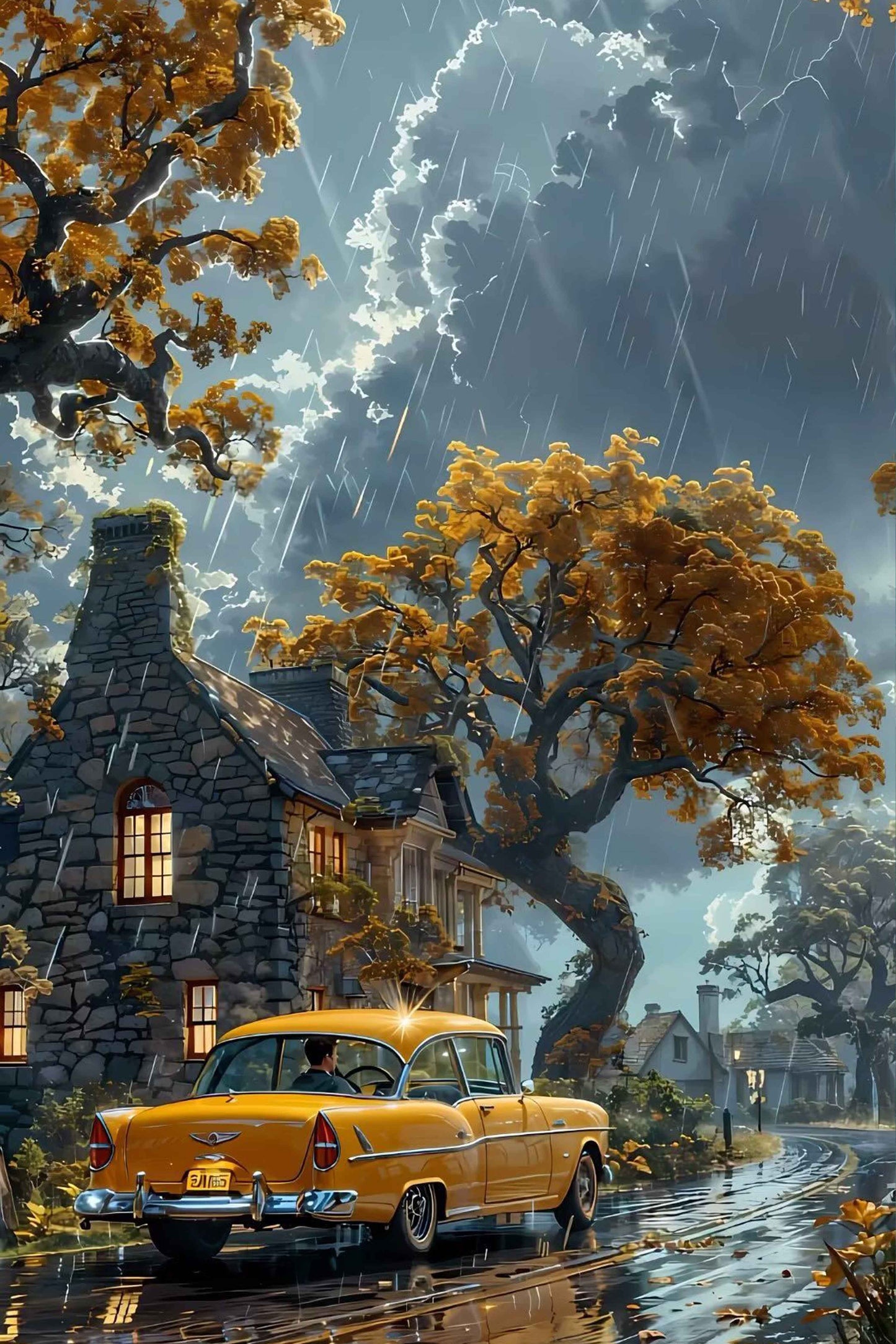 Golden Ride Through Rain Diamond Painting Kit