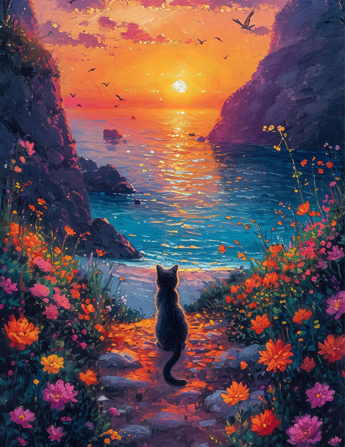 Cat’s Path to the Sea Diamond Painting Kit