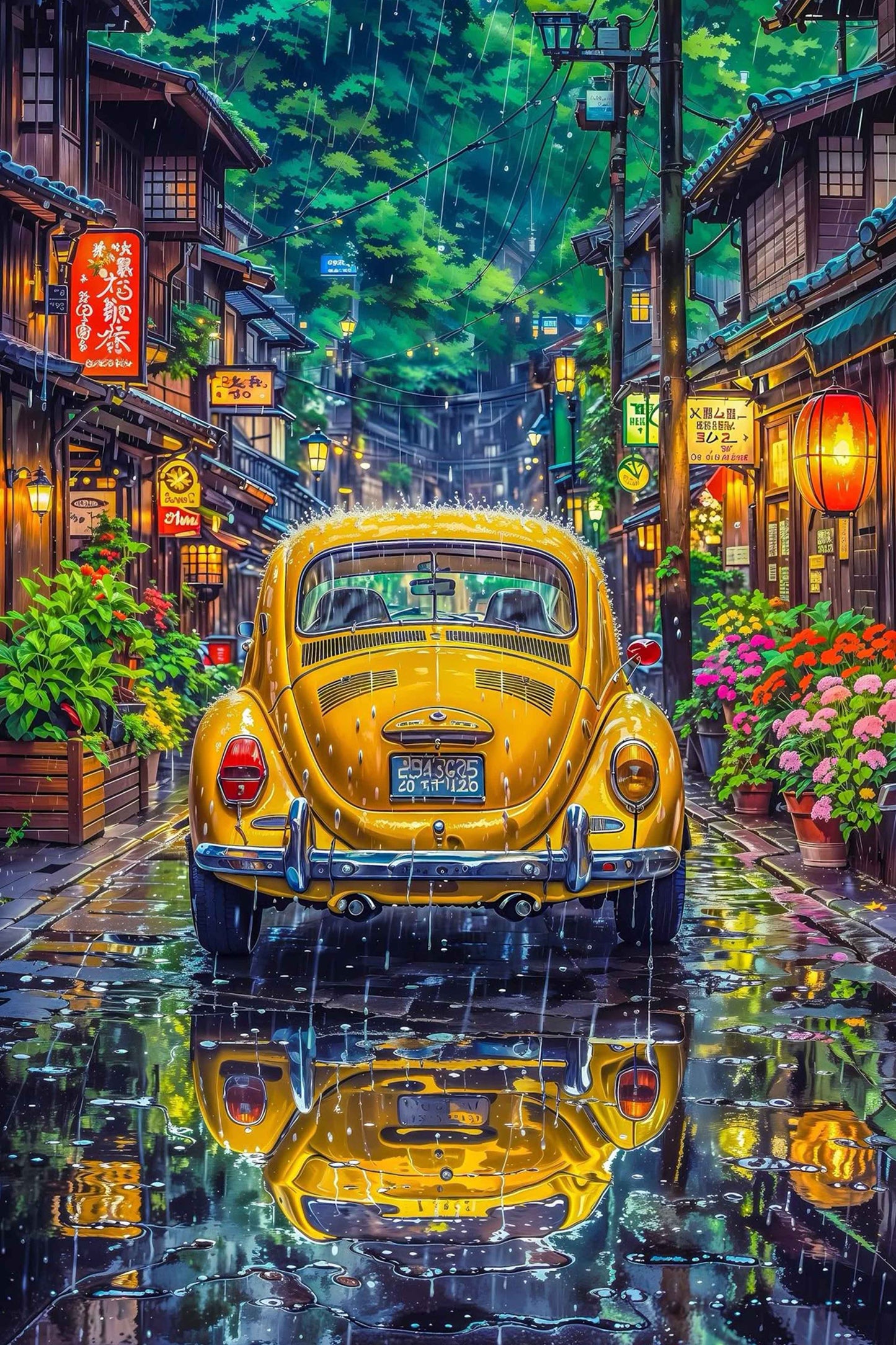 Neon Rain in Old Town Diamond Painting Kit