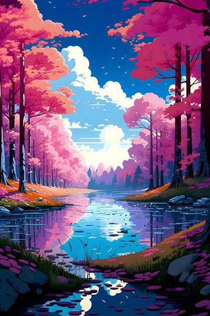 Pink Tree River Diamond Painting Kit