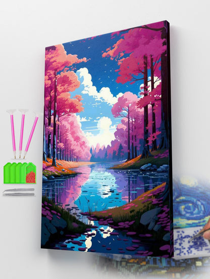 Pink Tree River Diamond Painting Kit