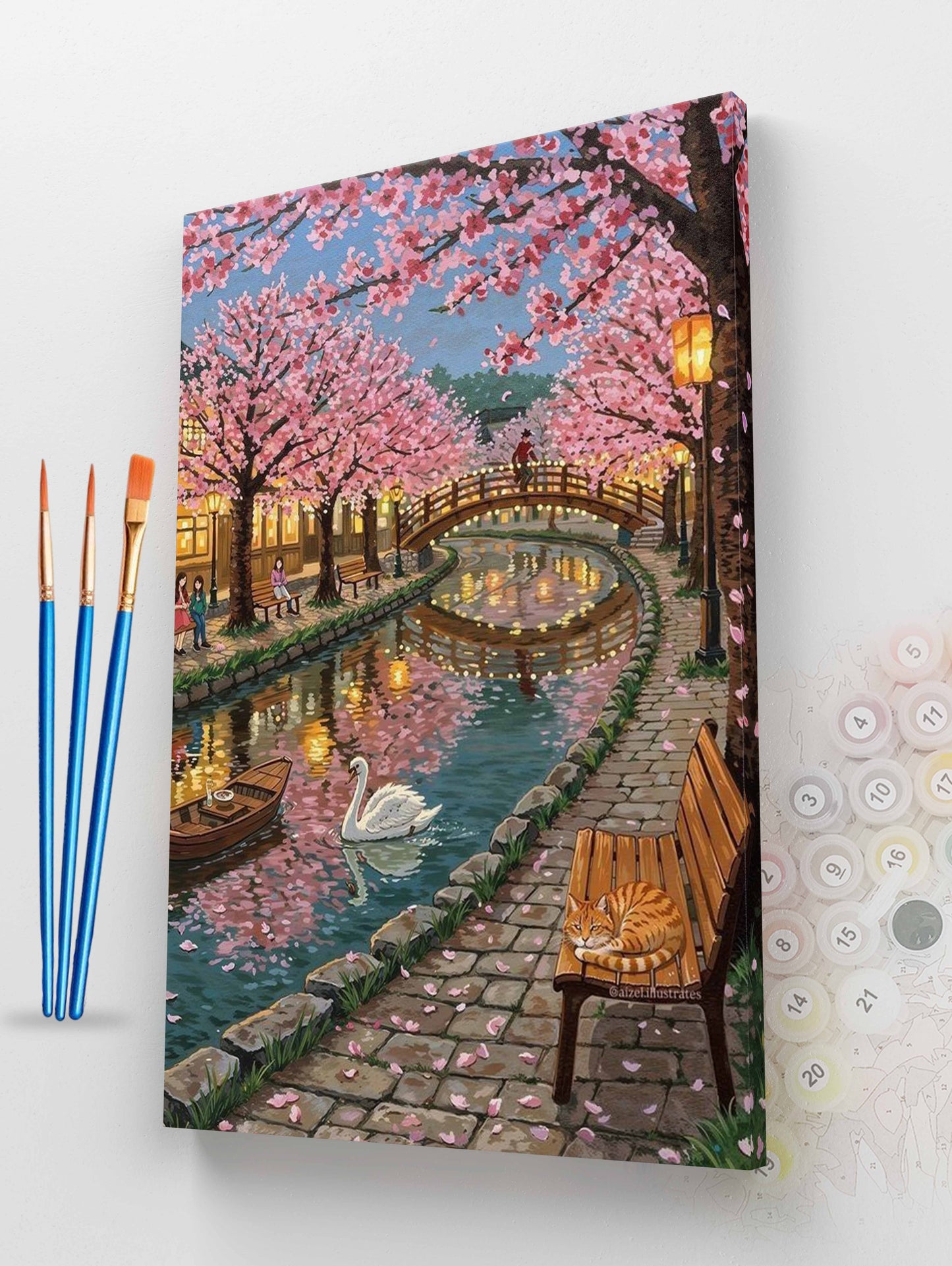 Cherry Blossom Canal Paint by Numbers Kit