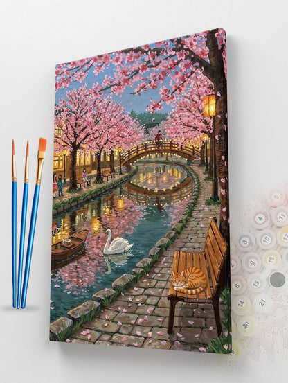 Cherry Blossom Canal Paint by Numbers Kit