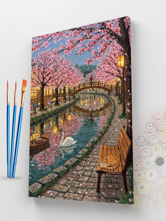 Cherry Blossom Canal Paint by Numbers Kit