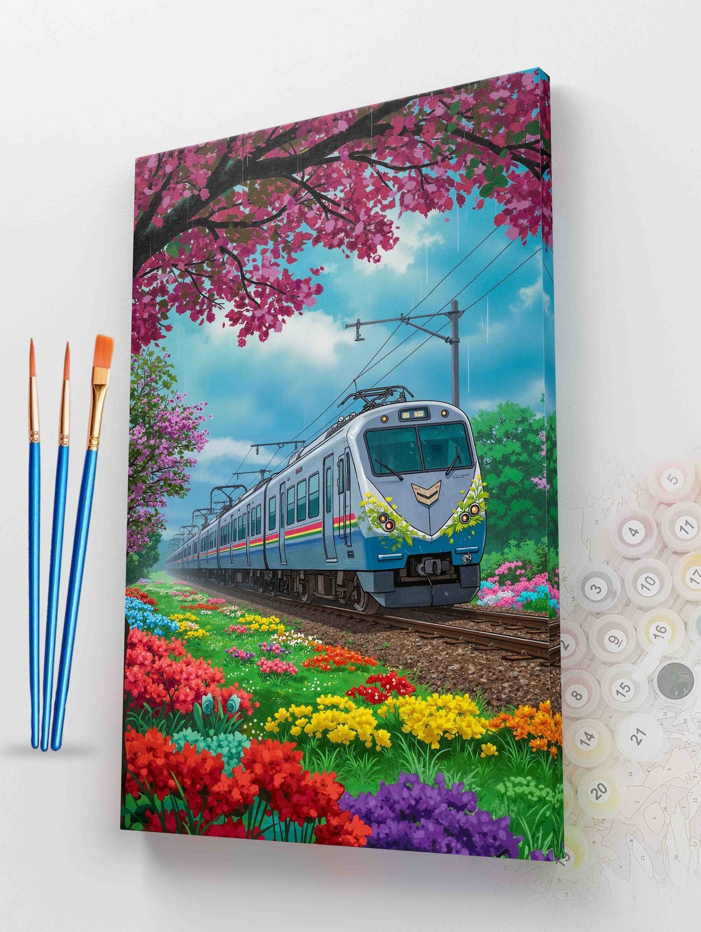 Train Through a Flowering Field Paint by Numbers Kit