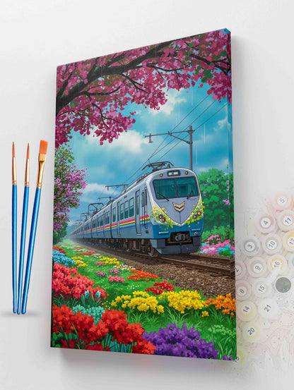 Train Through a Flowering Field Paint by Numbers Kit