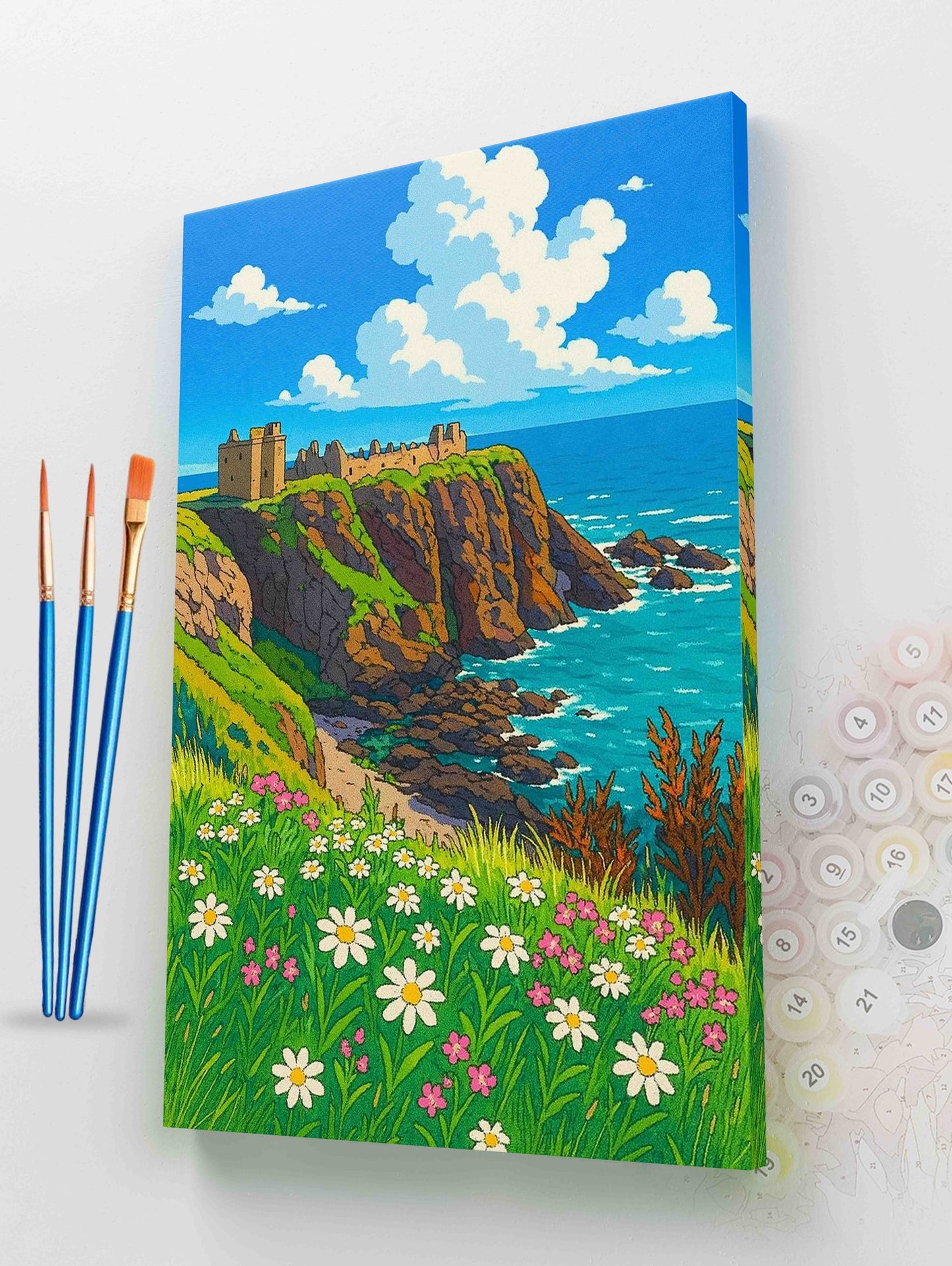 Cliffside Castle with Wildflowers Paint by Numbers Kit