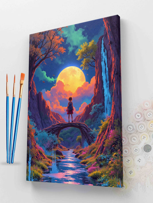 A Girl on a Bridge under the Moon Paint By Numbers Kit
