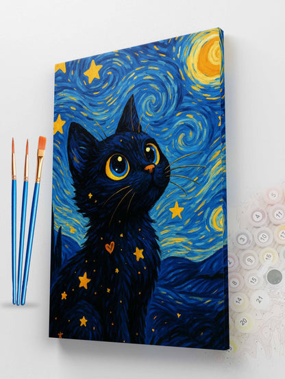 Starry Night Cat Paint by Numbers Kit