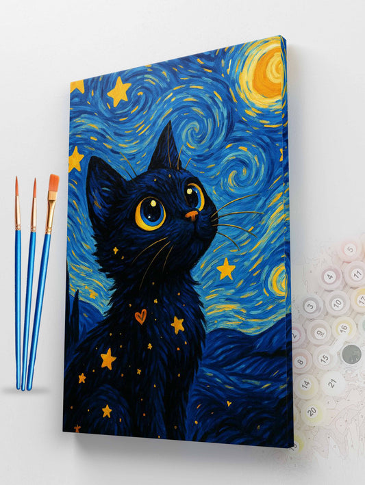 Starry Night Cat Paint by Numbers Kit