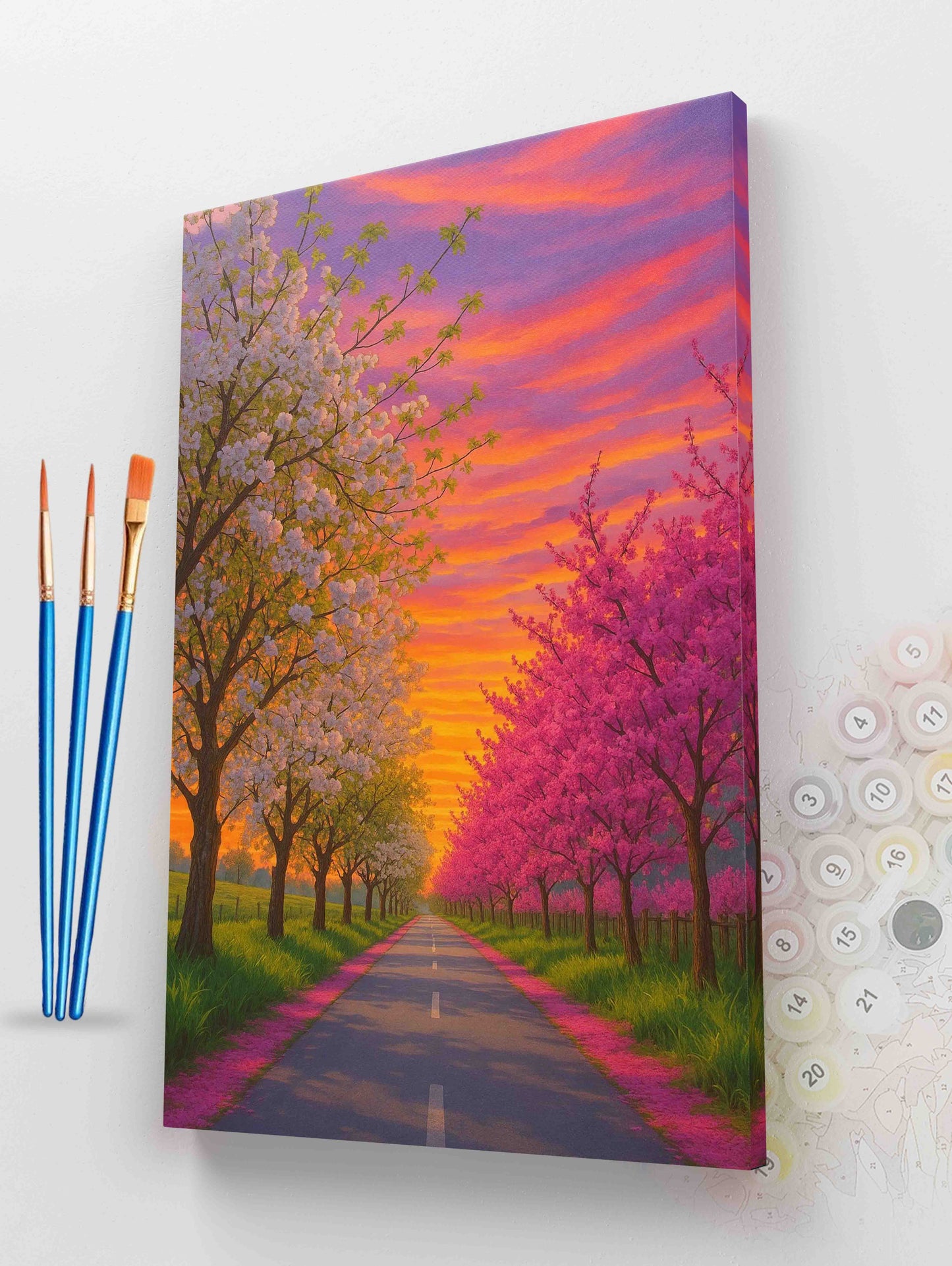 Cherry Blossom Sunset Road Paint by Numbers Kit
