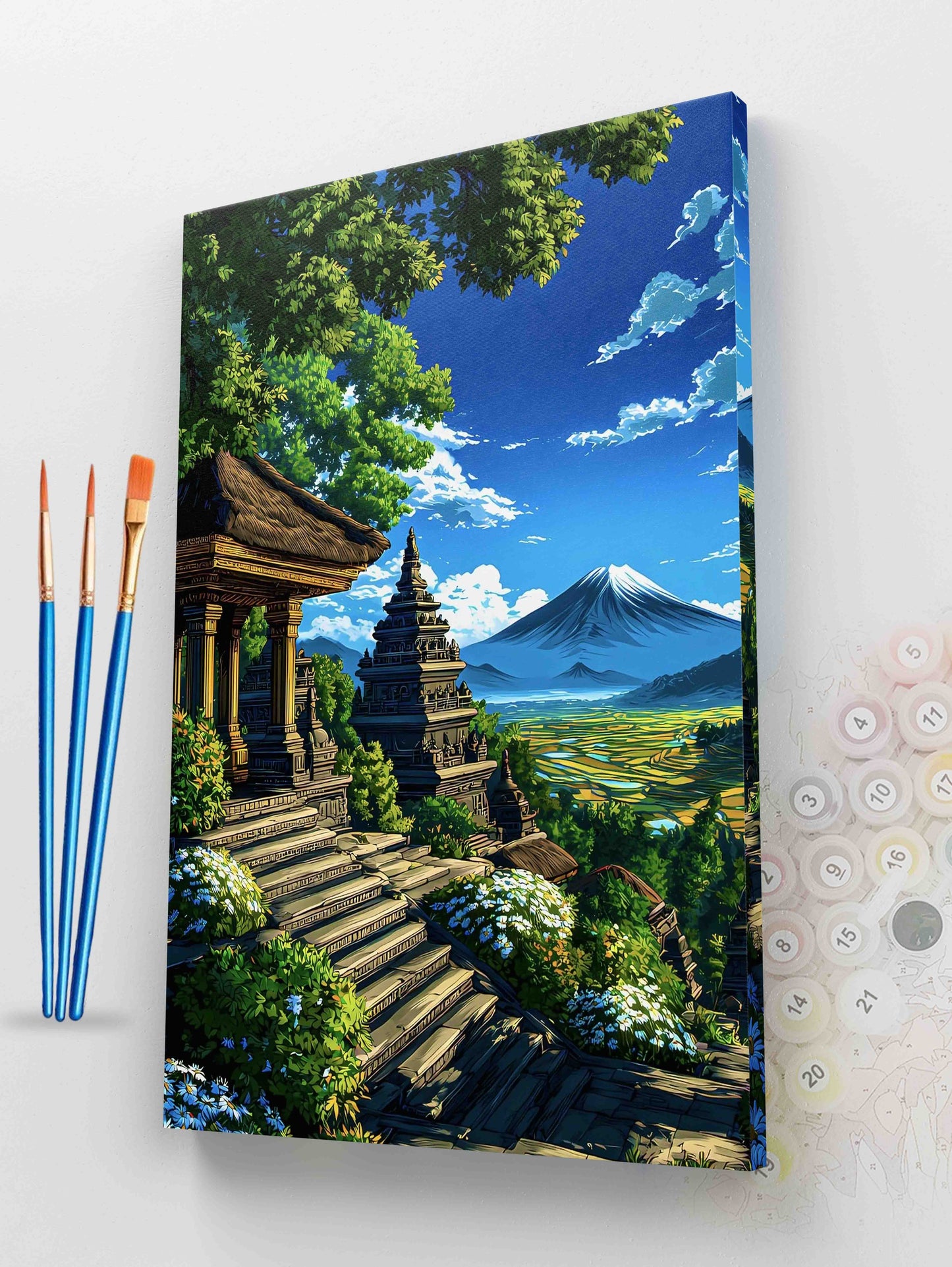 Bali Temple with Mountain and Rice Terraces Paint by Numbers Kit