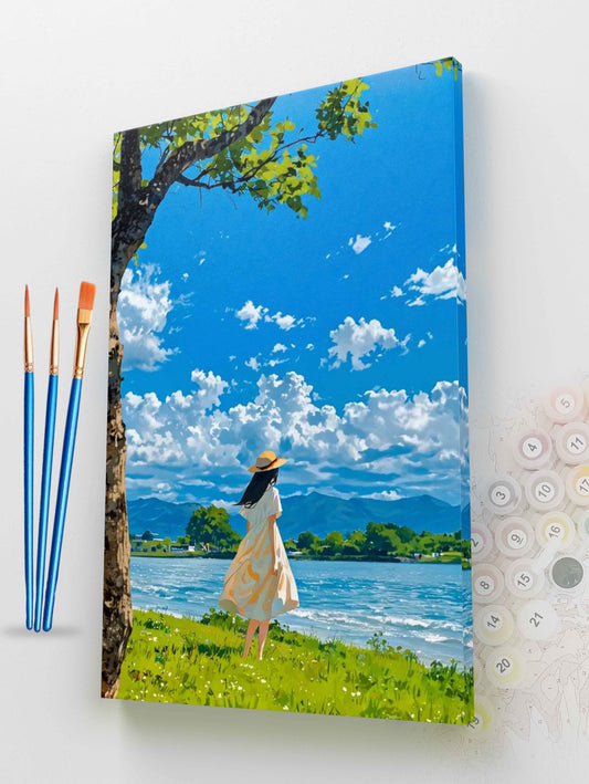 Anime Girl by the Lake Paint by Numbers Kit