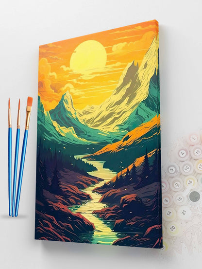 Golden Mountain Sunset Paint by Numbers Kit