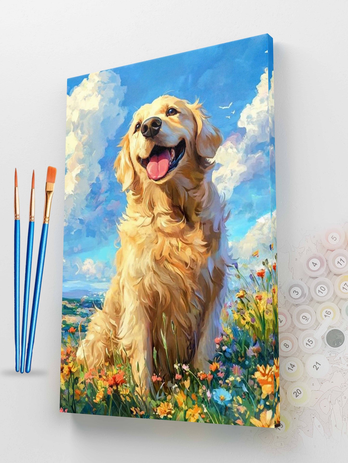 Golden Retriever in Flowers Paint by Numbers Kit
