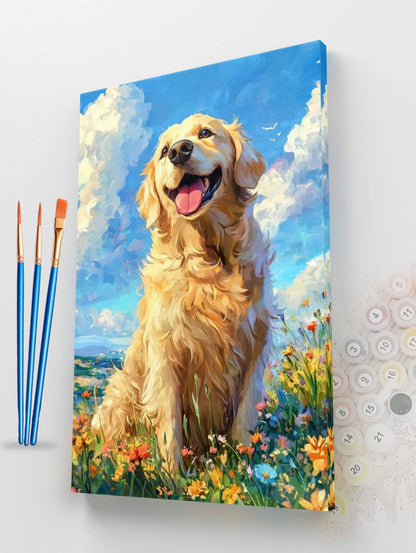 Golden Retriever in Flowers Paint by Numbers Kit