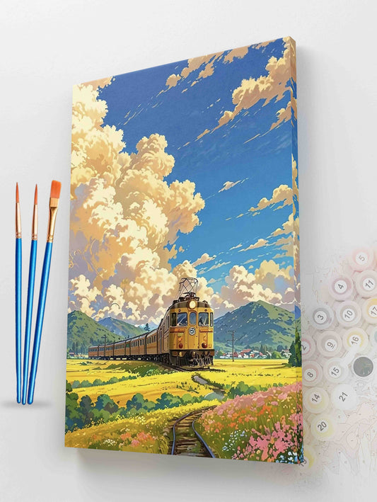 A Train through Golden Fields Paint By Numbers Kit