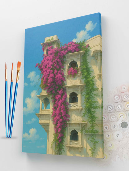 Bougainvillea-Covered Building Paint by Numbers Kit