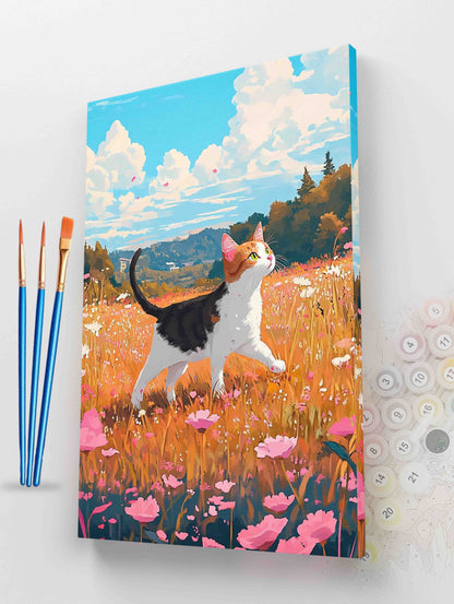 Cat in a Flower Field Paint by Numbers Kit