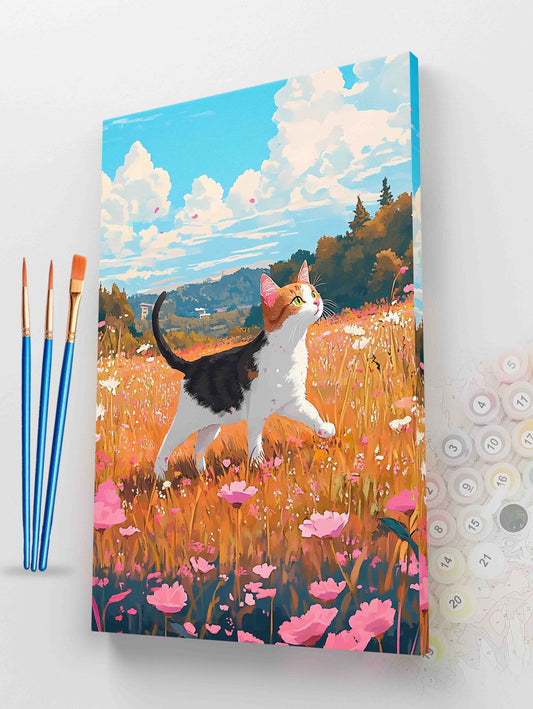 Cat in a Flower Field Paint by Numbers Kit