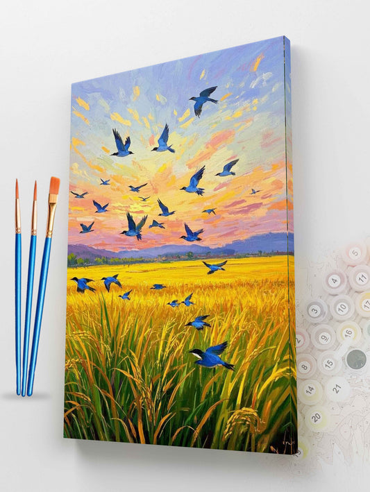 Birds over Golden Field Paint by Numbers Kit