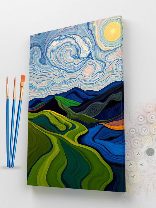 Abstract Green Hills Paint by Numbers Kit