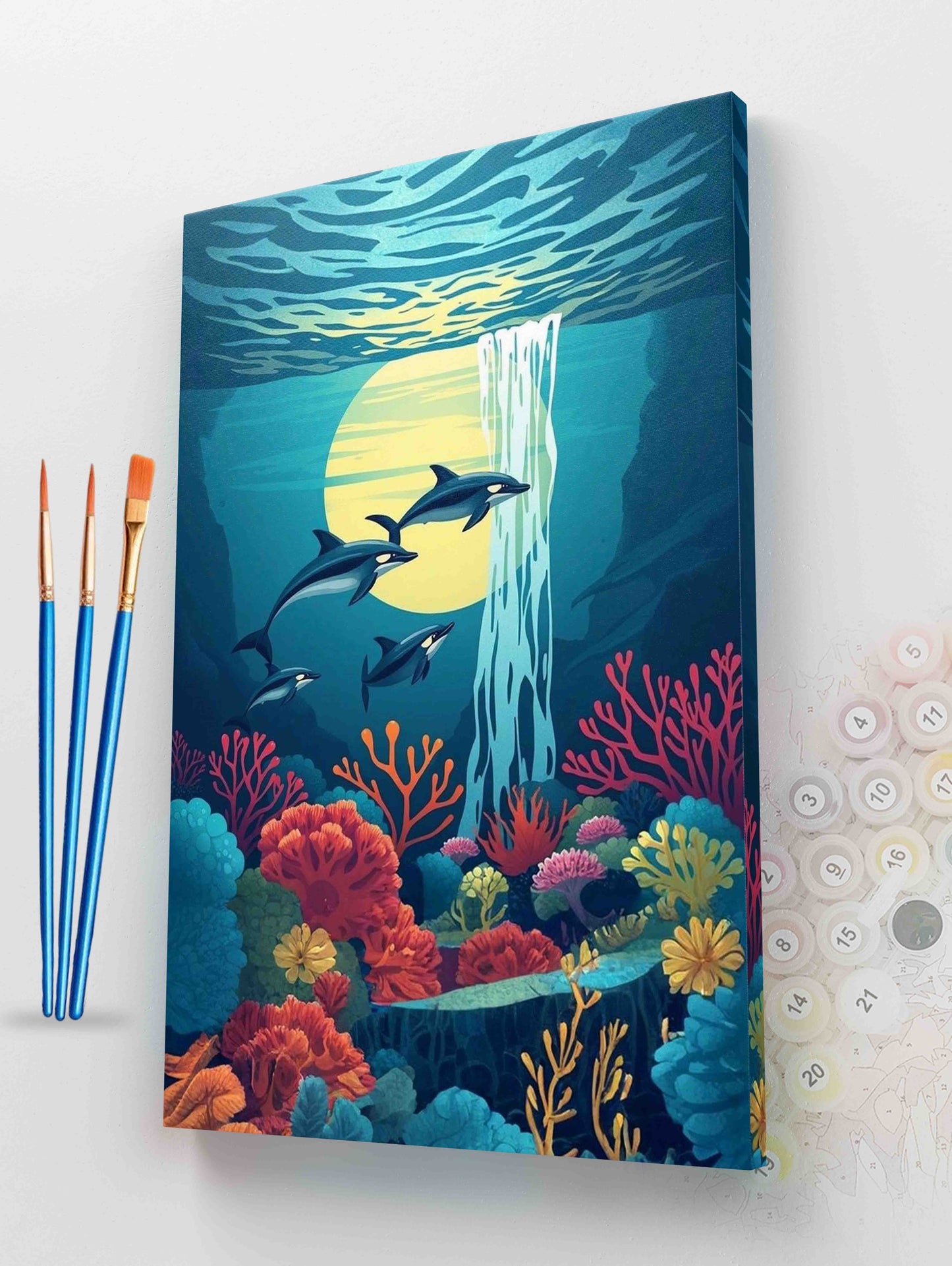 Underwater Orcas and Coral Reef Paint by Numbers Kit