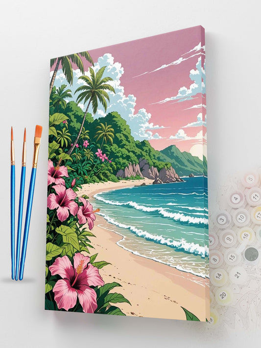 Hibiscus Sunset by sea Paint by Numbers kit