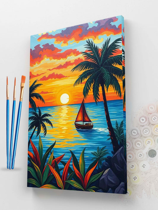 Tropical Sunset Sailboat Paint by Numbers Kit