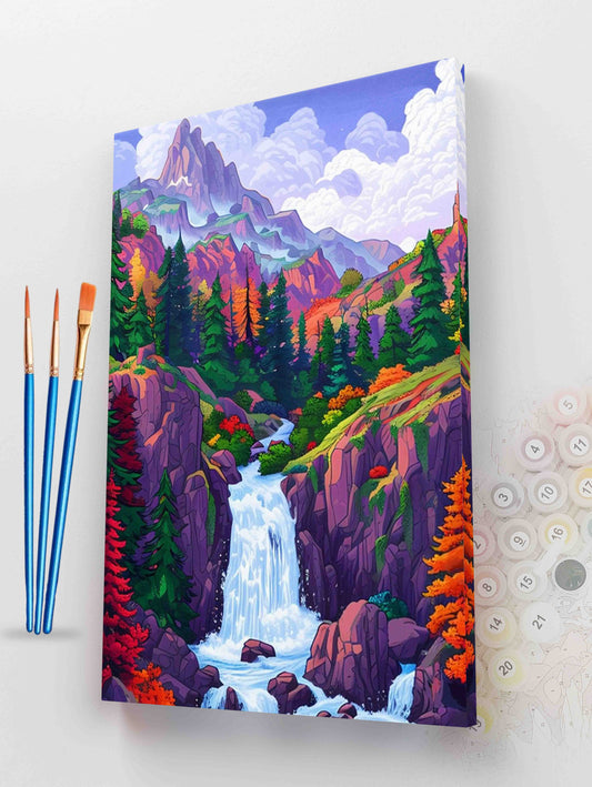 Vibrant Mountain Waterfall Paint by Numbers Kit