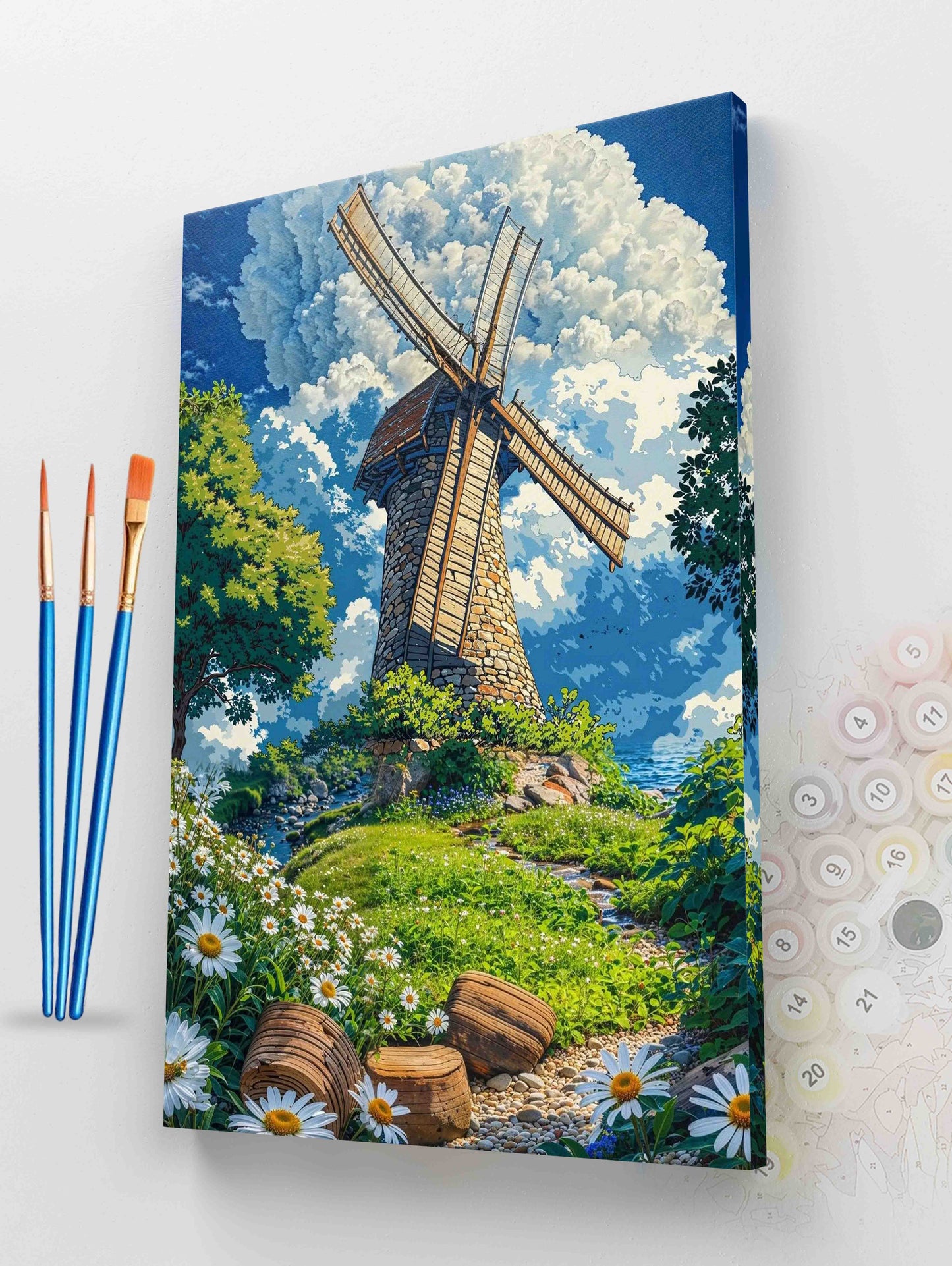 Windmill on a Hillside Paint by Numbers Kit