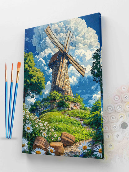 Windmill on a Hillside Paint by Numbers Kit