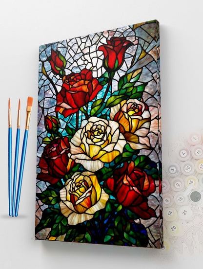 Stained Glass Rose Bouquet Paint by Numbers Kit