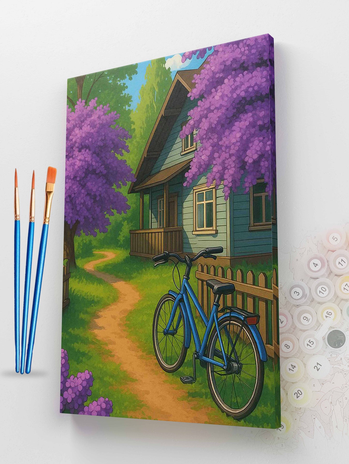 Blue Bicycle by the Cottage Paint by Numbers Kit
