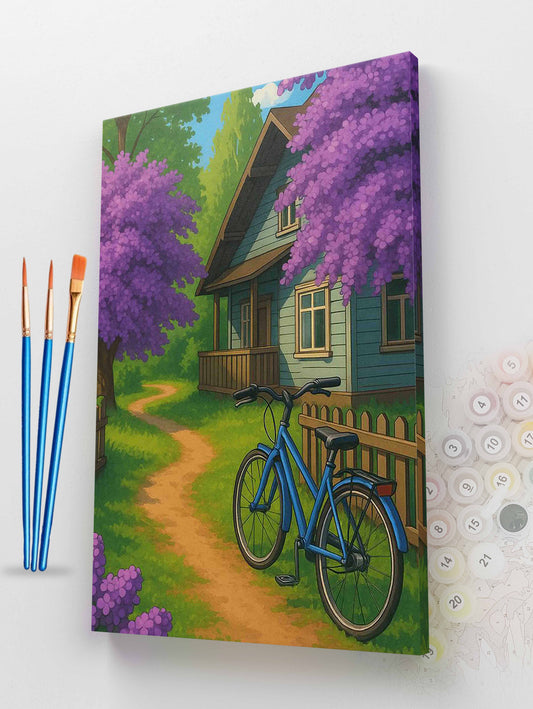 Blue Bicycle by the Cottage Paint by Numbers Kit