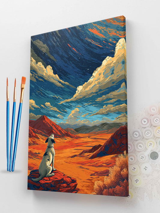 Dog on a Rock in the Desert Paint by Numbers Kit
