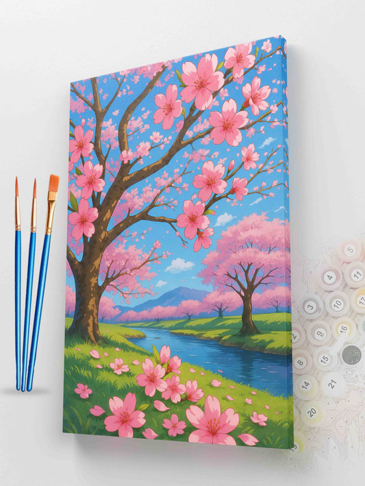 Cherry Blossom River Paint by Numbers Kit