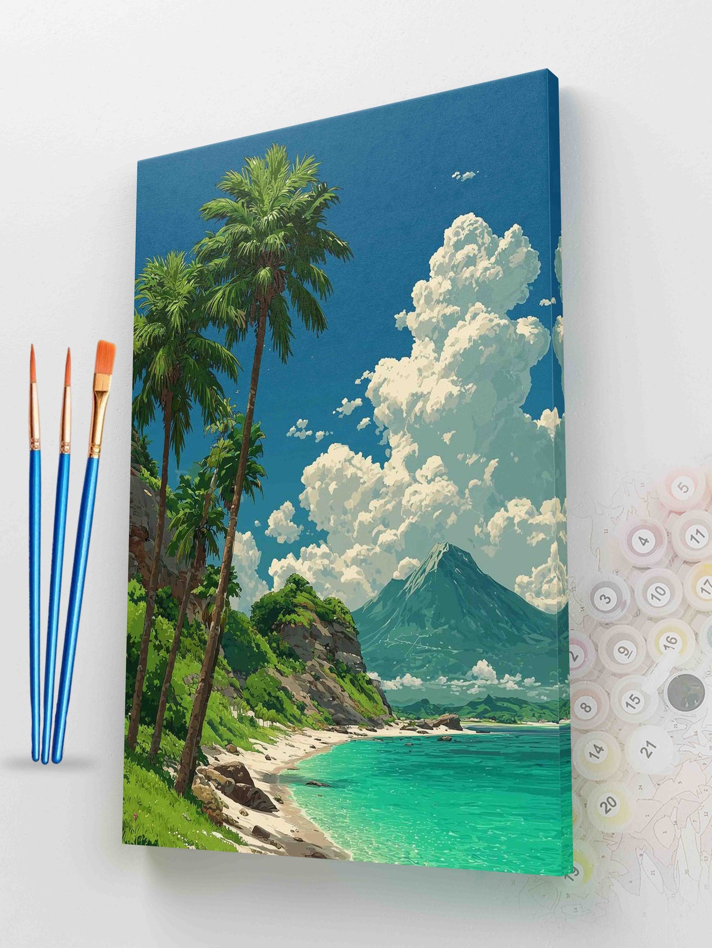 Tropical Beach with Mountain Paint by Numbers Kit