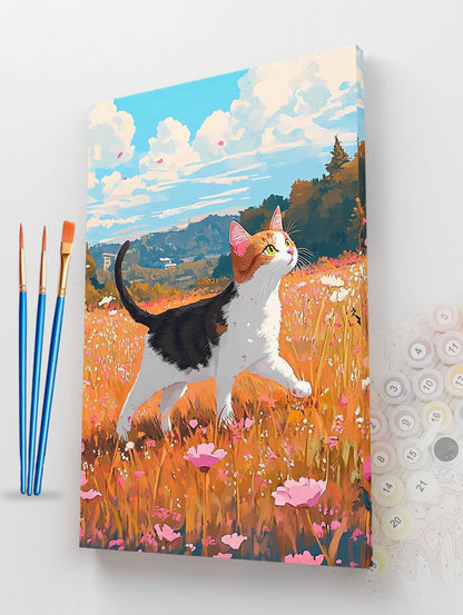 Cat in a Flower Field Paint by Numbers Kit