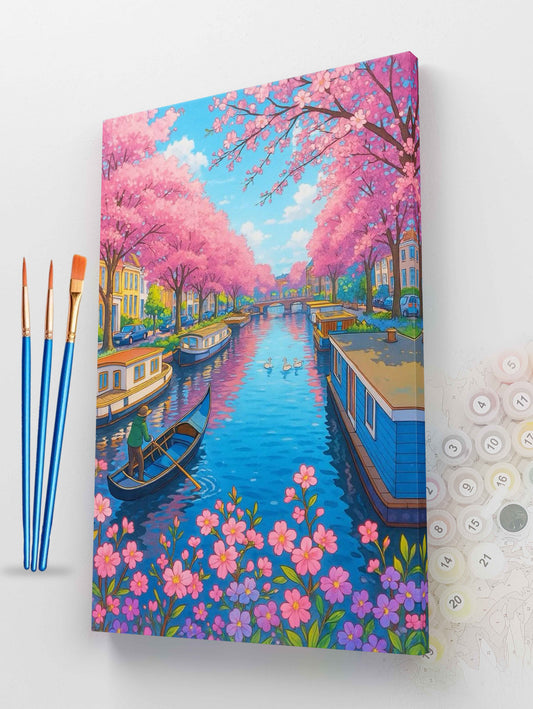 Cherry Blossom Canal Paint by Numbers Kit