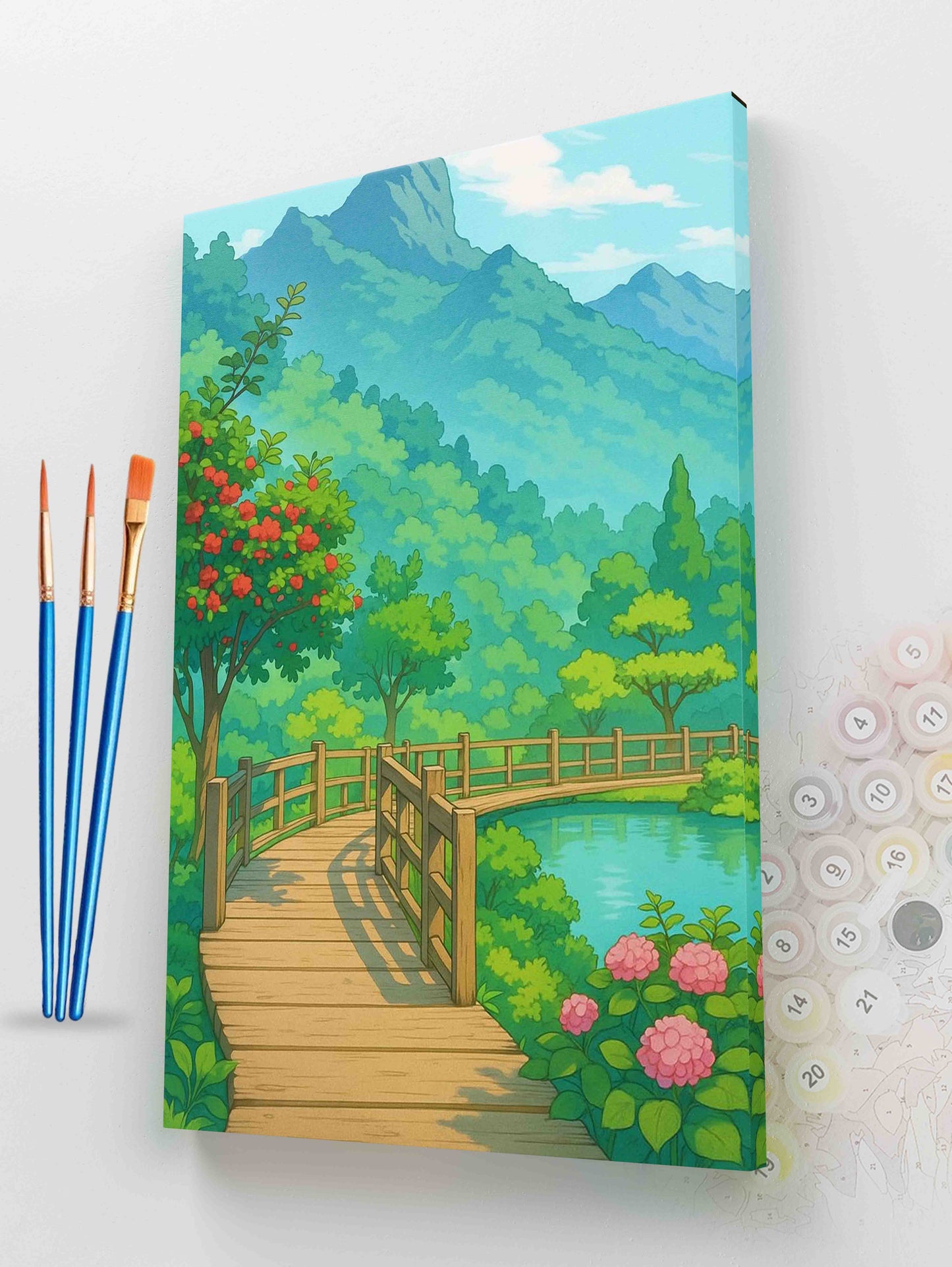 Wooden Bridge Over Pond Paint by Numbers Kit